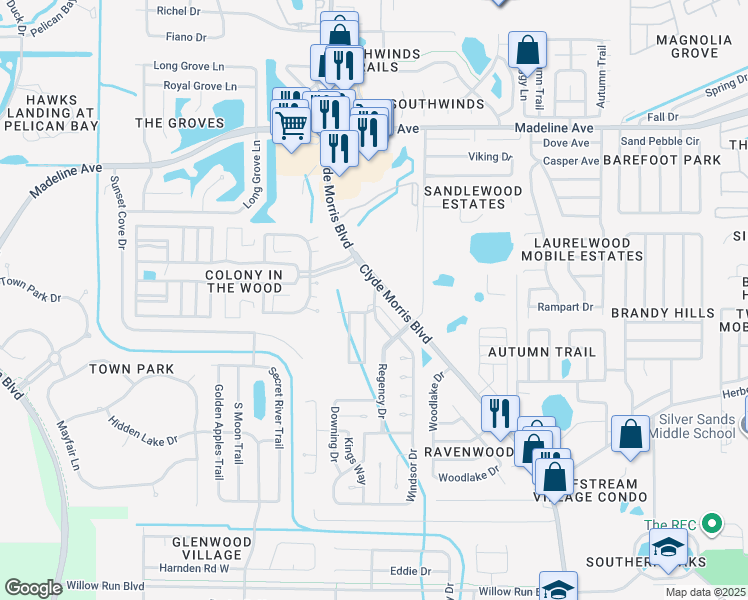 map of restaurants, bars, coffee shops, grocery stores, and more near 83 Carlisle Drive in Port Orange