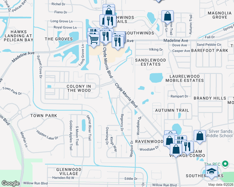 map of restaurants, bars, coffee shops, grocery stores, and more near 4060 Carlisle Drive in Port Orange
