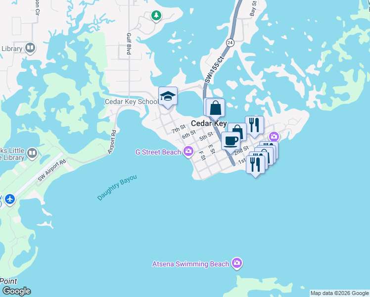 map of restaurants, bars, coffee shops, grocery stores, and more near 873 4th Street in Cedar Key