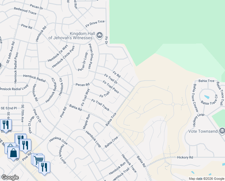 map of restaurants, bars, coffee shops, grocery stores, and more near 26 Fir Trail Drive in Ocala