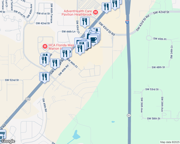 map of restaurants, bars, coffee shops, grocery stores, and more near 4900 Southwest 46th Court in Ocala