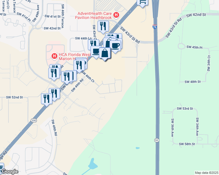map of restaurants, bars, coffee shops, grocery stores, and more near 4900 Southwest 46th Court in Ocala