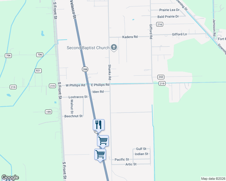 map of restaurants, bars, coffee shops, grocery stores, and more near 2009 Shanks Road in Angleton