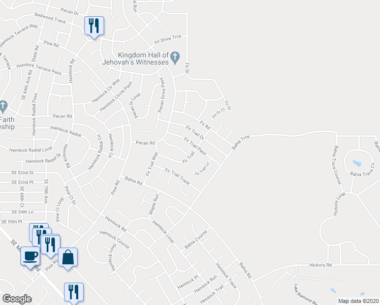 map of restaurants, bars, coffee shops, grocery stores, and more near 19 Fir Trail Course in Ocala