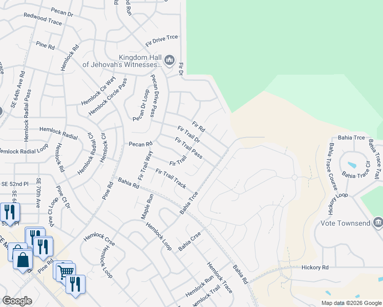 map of restaurants, bars, coffee shops, grocery stores, and more near 26 Fir Trail Drive in Ocala