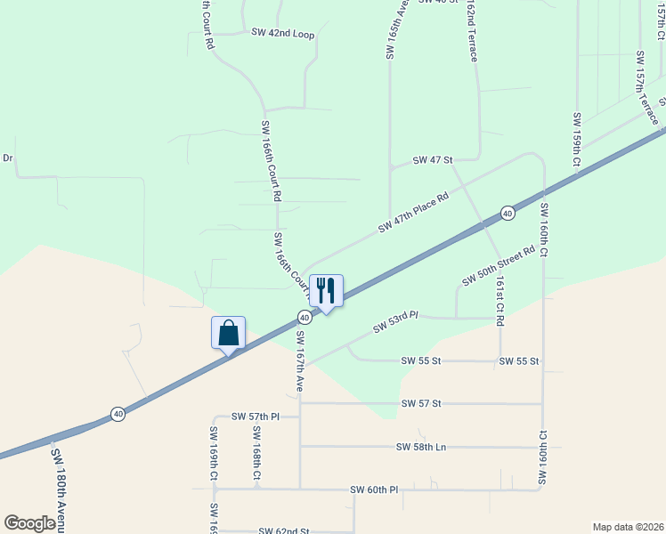 map of restaurants, bars, coffee shops, grocery stores, and more near 16581 Southwest 47th Place Road in Ocala