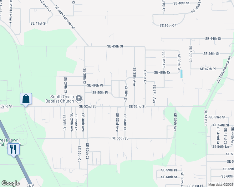 map of restaurants, bars, coffee shops, grocery stores, and more near 5002 Southeast 33rd Terrace in Ocala