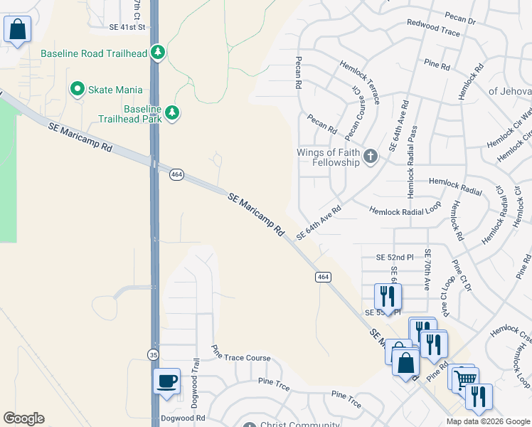 map of restaurants, bars, coffee shops, grocery stores, and more near 5985-6217 Southeast Maricamp Road in Ocala