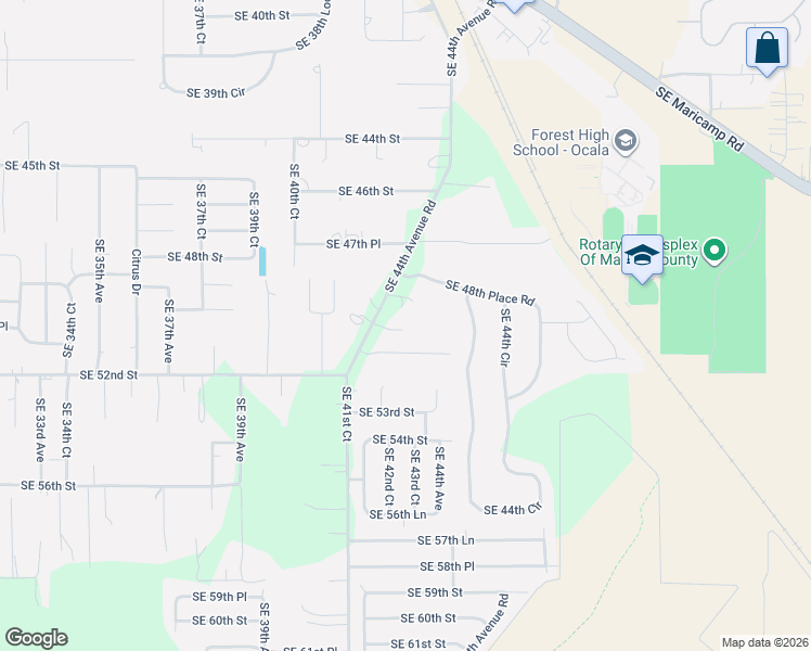 map of restaurants, bars, coffee shops, grocery stores, and more near 4991 Southeast 44th Avenue Road in Ocala
