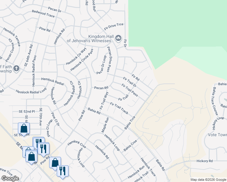 map of restaurants, bars, coffee shops, grocery stores, and more near 6 Fir Trail Course in Ocala