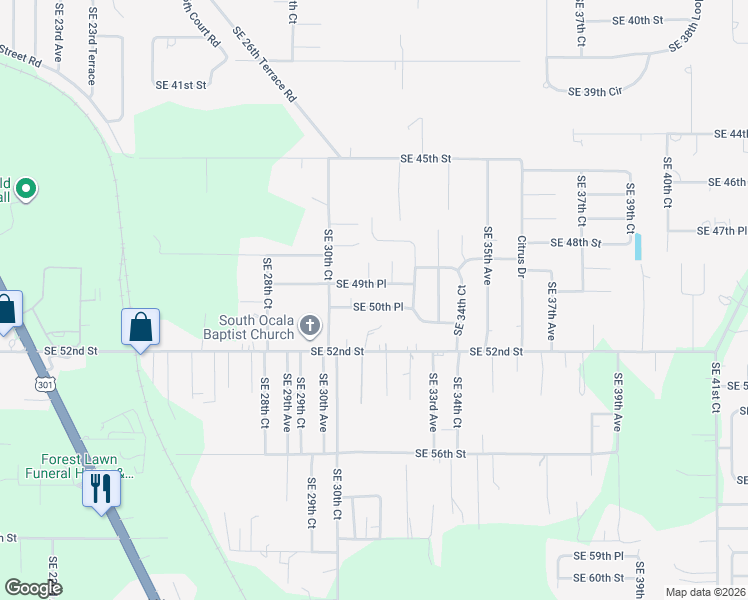 map of restaurants, bars, coffee shops, grocery stores, and more near 3152 Southeast 49th Place in Ocala