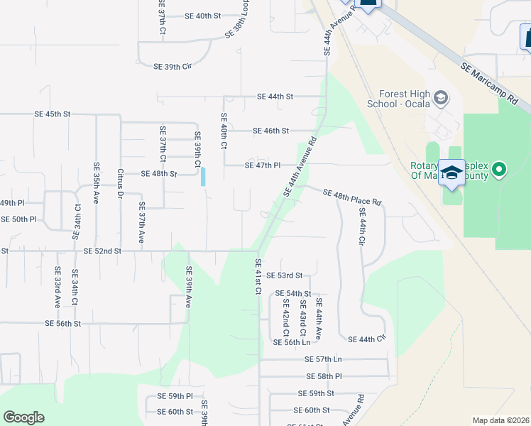 map of restaurants, bars, coffee shops, grocery stores, and more near 4939 Southeast 41st Court in Ocala