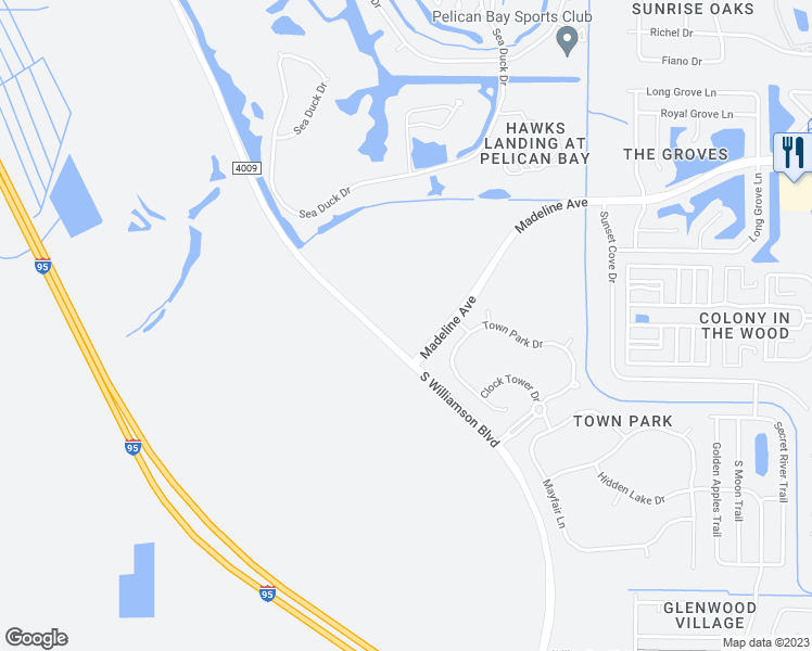 map of restaurants, bars, coffee shops, grocery stores, and more near 4015 South Williamson Boulevard in Daytona Beach