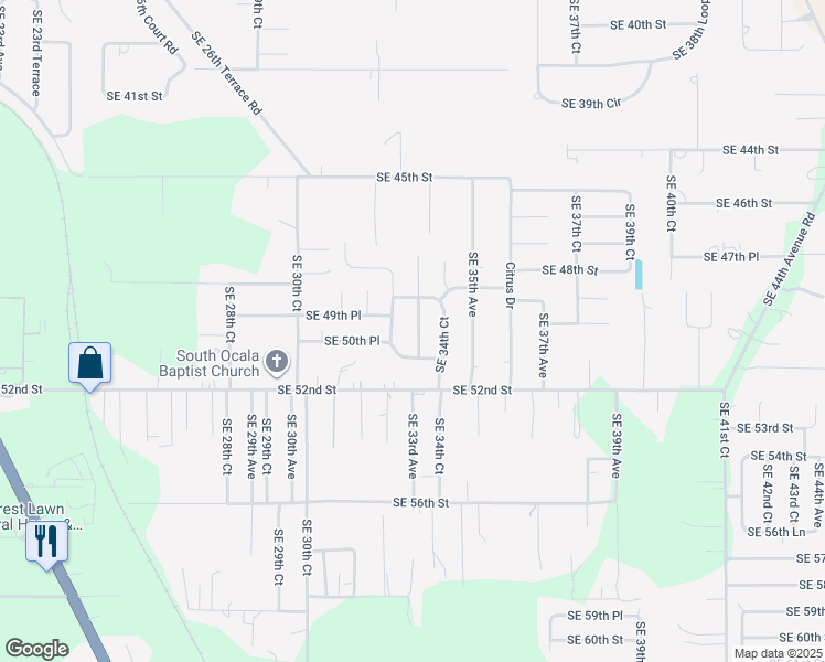 map of restaurants, bars, coffee shops, grocery stores, and more near 5002 Southeast 33rd Terrace in Ocala