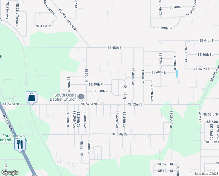map of restaurants, bars, coffee shops, grocery stores, and more near 4994 SE 33rd Ave in Ocala