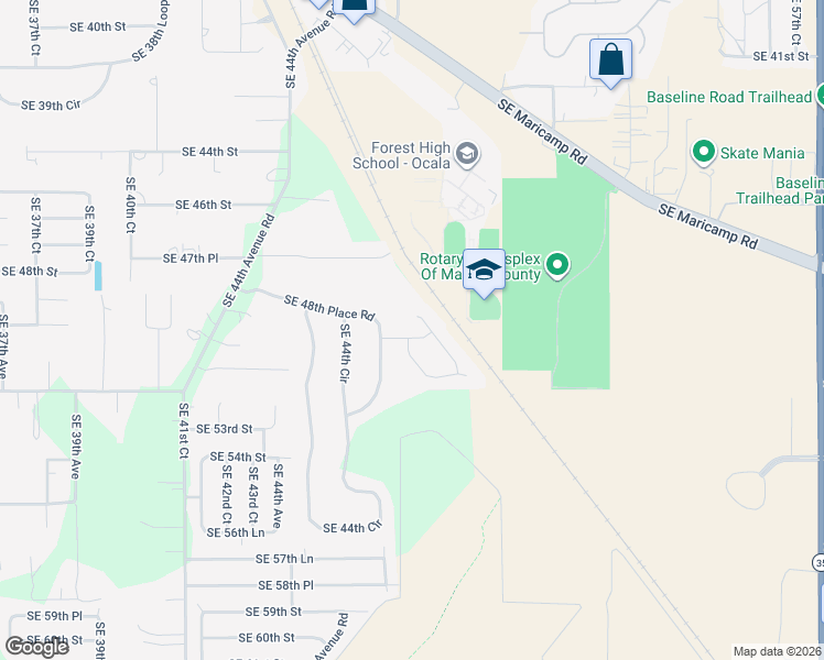 map of restaurants, bars, coffee shops, grocery stores, and more near 4725 Southeast 50th Place in Ocala