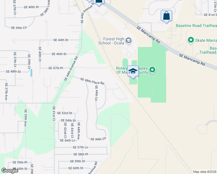 map of restaurants, bars, coffee shops, grocery stores, and more near 4540 Southeast 48th Place Road in Ocala