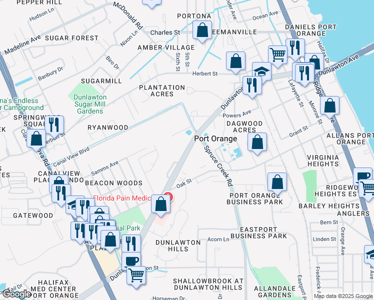 map of restaurants, bars, coffee shops, grocery stores, and more near in PT ORANGE