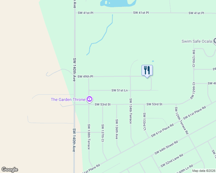 map of restaurants, bars, coffee shops, grocery stores, and more near 13715 Southwest 51st Lane in Ocala