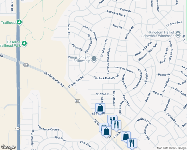 map of restaurants, bars, coffee shops, grocery stores, and more near 9 Hemlock Radial Loop in Ocala