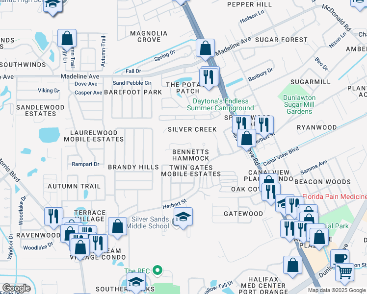 map of restaurants, bars, coffee shops, grocery stores, and more near in Port Orange