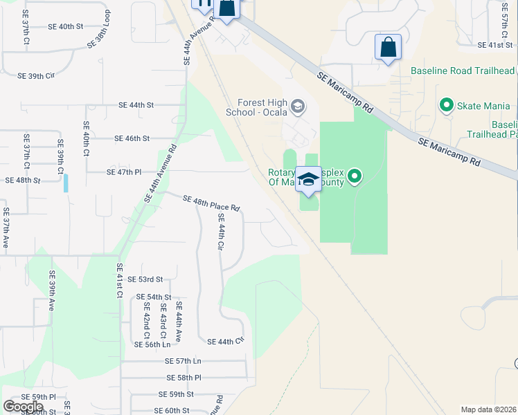 map of restaurants, bars, coffee shops, grocery stores, and more near 4725 Southeast 50th Place in Ocala