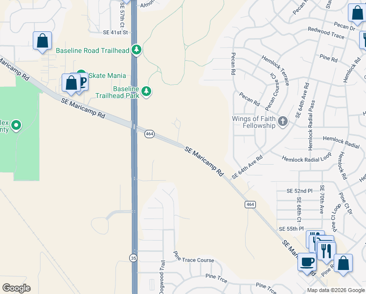 map of restaurants, bars, coffee shops, grocery stores, and more near 5985 Southeast Maricamp Road in Ocala