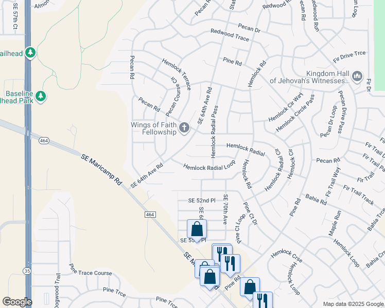 map of restaurants, bars, coffee shops, grocery stores, and more near 12 Hemlock Radial Court in Ocala