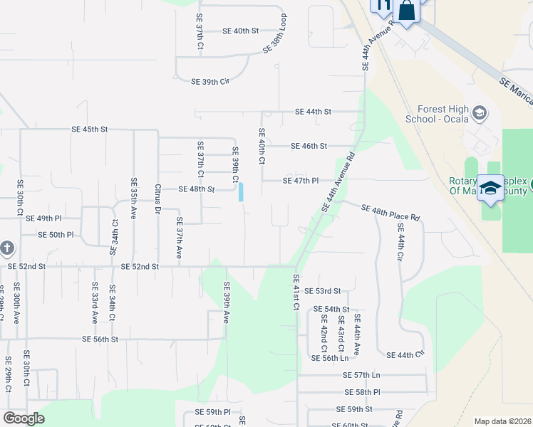 map of restaurants, bars, coffee shops, grocery stores, and more near 4960 Southeast 40th Terrace in Ocala