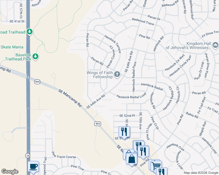 map of restaurants, bars, coffee shops, grocery stores, and more near 9 Hemlock Radial Loop in Ocala