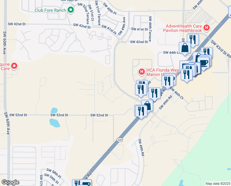 map of restaurants, bars, coffee shops, grocery stores, and more near 4945 Southwest 49th Road in Ocala