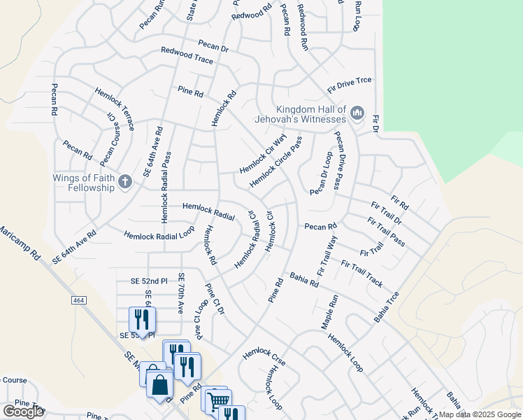 map of restaurants, bars, coffee shops, grocery stores, and more near 15 Hemlock Circle Track in Ocala
