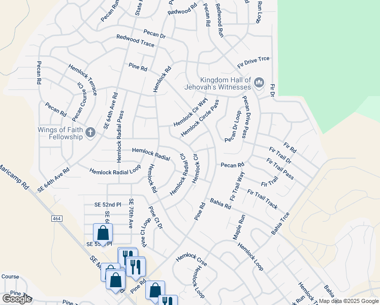 map of restaurants, bars, coffee shops, grocery stores, and more near 15 Hemlock Circle Track in Ocala