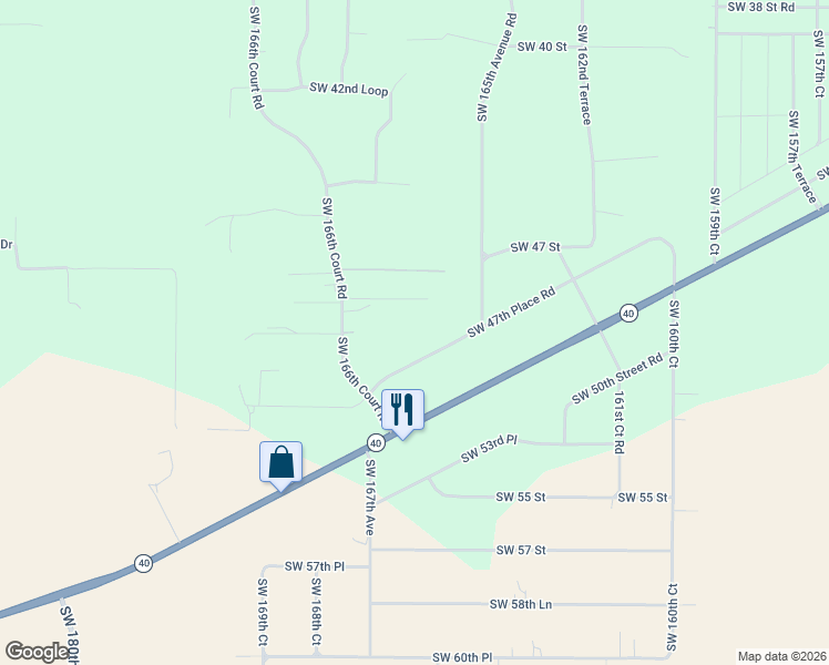 map of restaurants, bars, coffee shops, grocery stores, and more near 16573 Southwest 47th Place Road in Ocala