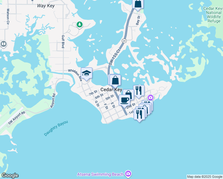 map of restaurants, bars, coffee shops, grocery stores, and more near in Cedar Key