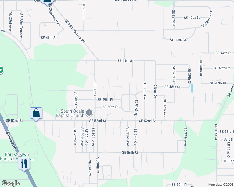 map of restaurants, bars, coffee shops, grocery stores, and more near 4861 Southeast 32nd Court in Ocala