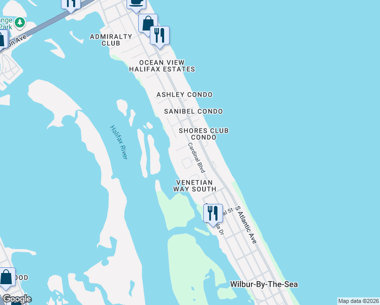 map of restaurants, bars, coffee shops, grocery stores, and more near 3830 Cardinal Boulevard in Port Orange