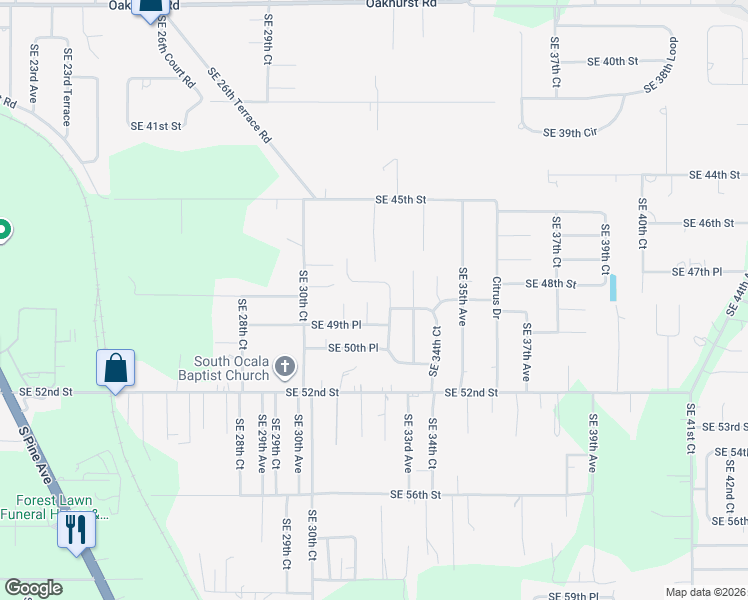 map of restaurants, bars, coffee shops, grocery stores, and more near 4861 Southeast 32nd Court in Ocala