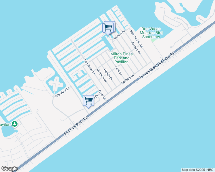 map of restaurants, bars, coffee shops, grocery stores, and more near 4202 Grayson Drive in Galveston
