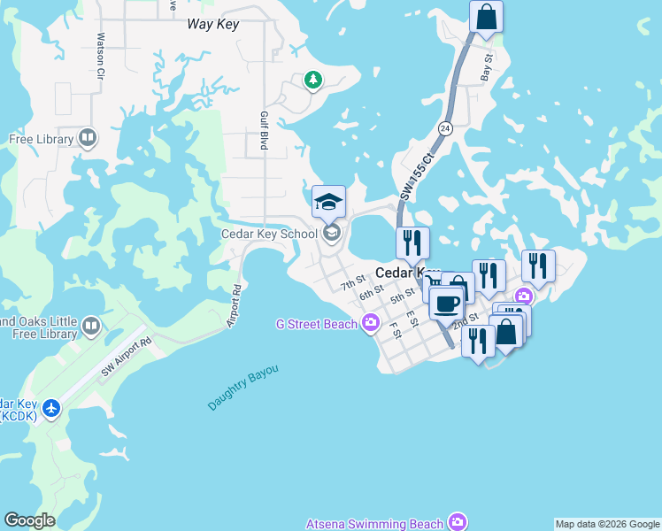 map of restaurants, bars, coffee shops, grocery stores, and more near 857 8th Street in Cedar Key