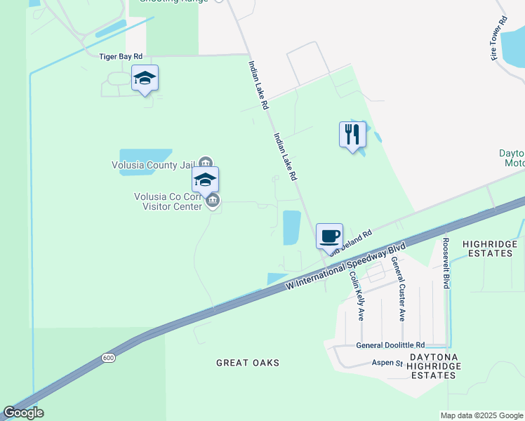 map of restaurants, bars, coffee shops, grocery stores, and more near 1354 Indian Lake Road in Daytona Beach