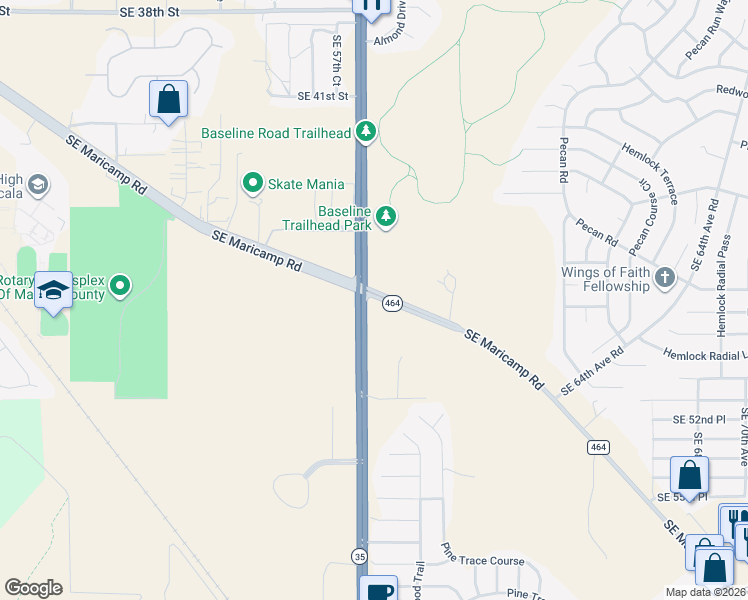 map of restaurants, bars, coffee shops, grocery stores, and more near 6187 Southeast Maricamp Road in Ocala
