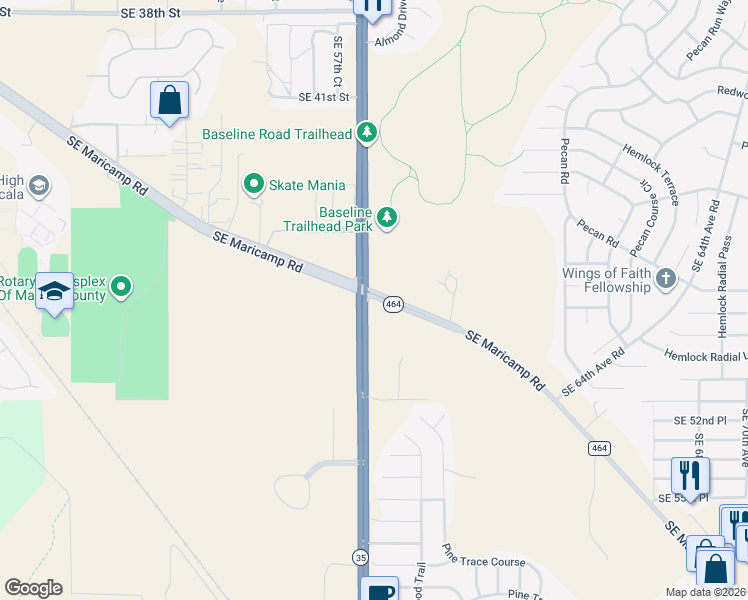 map of restaurants, bars, coffee shops, grocery stores, and more near 6187 Southeast Maricamp Road in Ocala