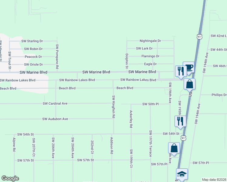 map of restaurants, bars, coffee shops, grocery stores, and more near 20100 Beach Boulevard in Dunnellon