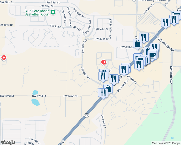 map of restaurants, bars, coffee shops, grocery stores, and more near 4701 Southwest 48th Road in Ocala