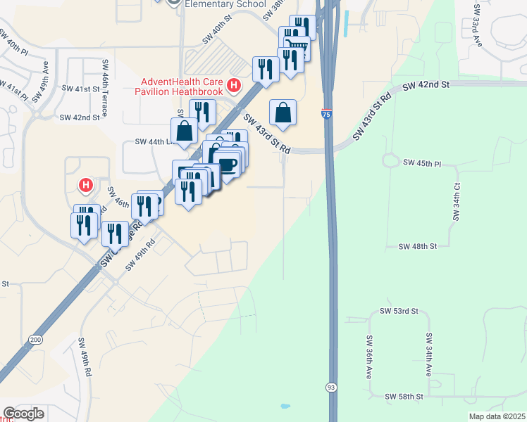 map of restaurants, bars, coffee shops, grocery stores, and more near 5031 Southwest 40th Avenue in Ocala