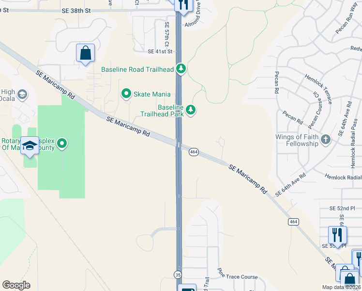 map of restaurants, bars, coffee shops, grocery stores, and more near 6187 Southeast Maricamp Road in Ocala