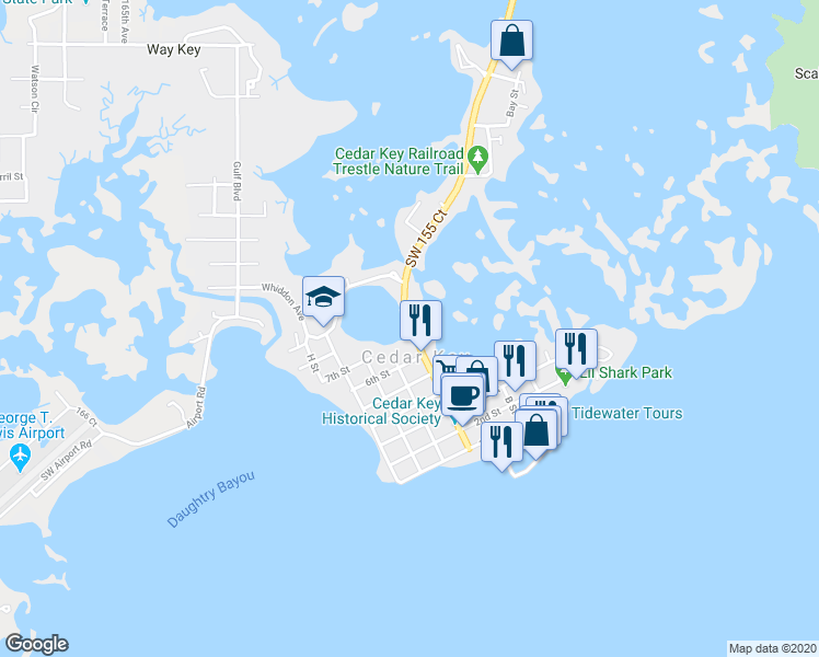 map of restaurants, bars, coffee shops, grocery stores, and more near 3738 D Street in Cedar Key
