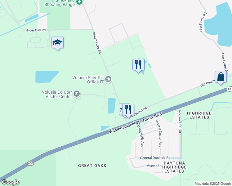 map of restaurants, bars, coffee shops, grocery stores, and more near 1354 Indian Lake Road in Daytona Beach
