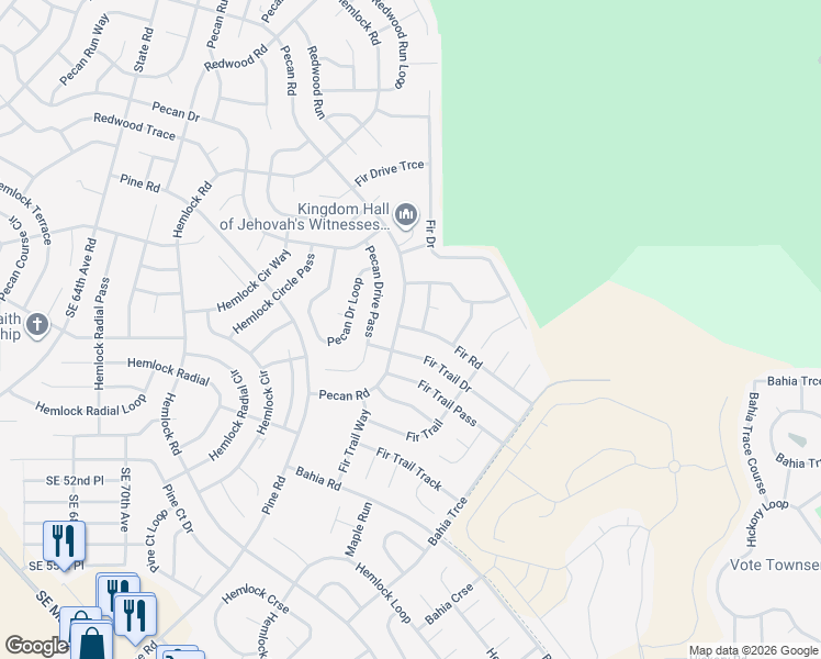 map of restaurants, bars, coffee shops, grocery stores, and more near 5117 Pecan Road in Ocala